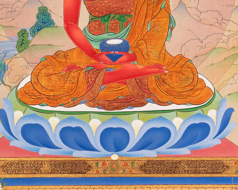Amitabha Buddha With Chenrezig and Vajrapani Thangka | Traditionally Hand-Painted Art