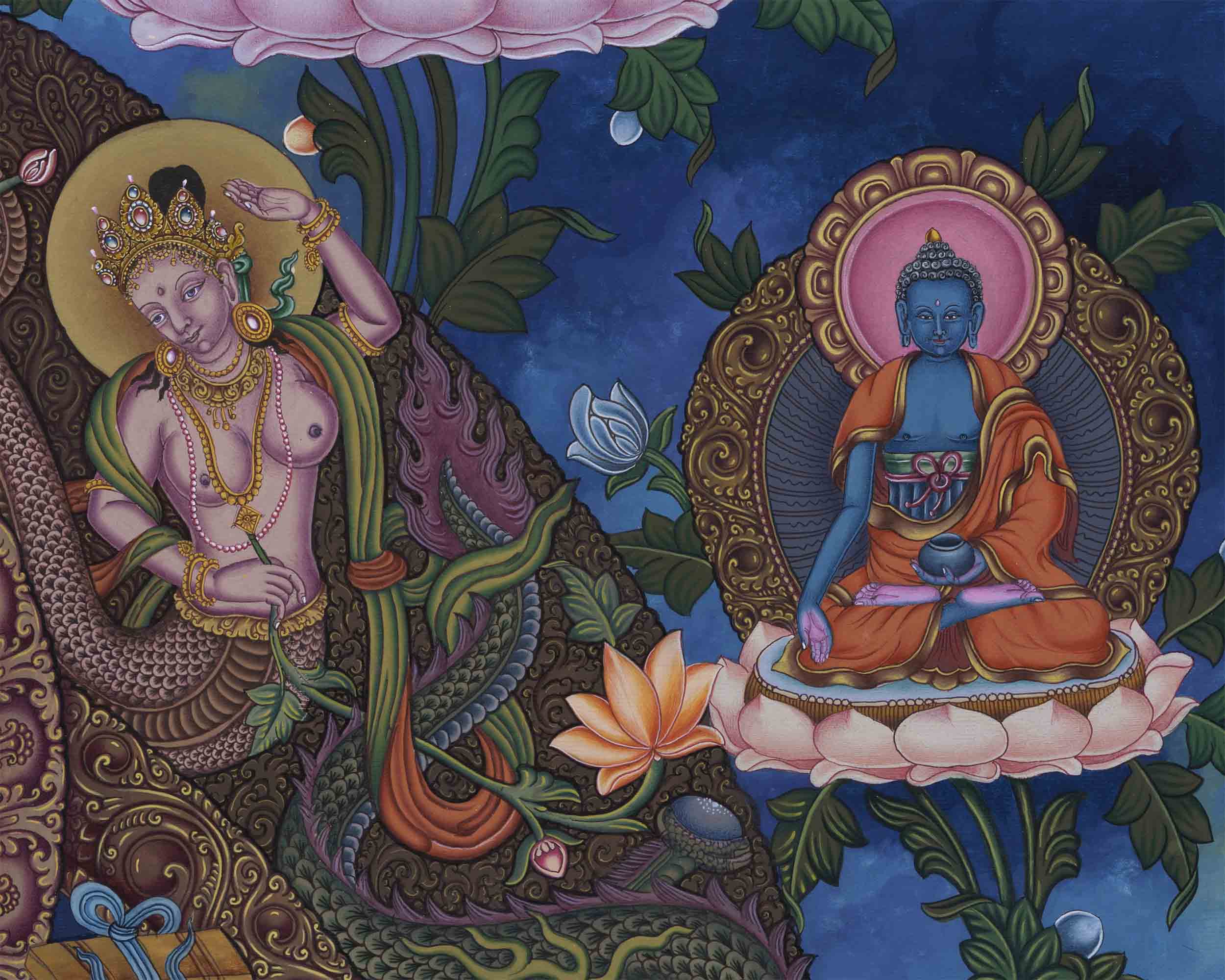 Manjushri Namasangiti With 12 Arms In Newari Print | Himalayan Bodhisattva Of Wisdom Pauba Print