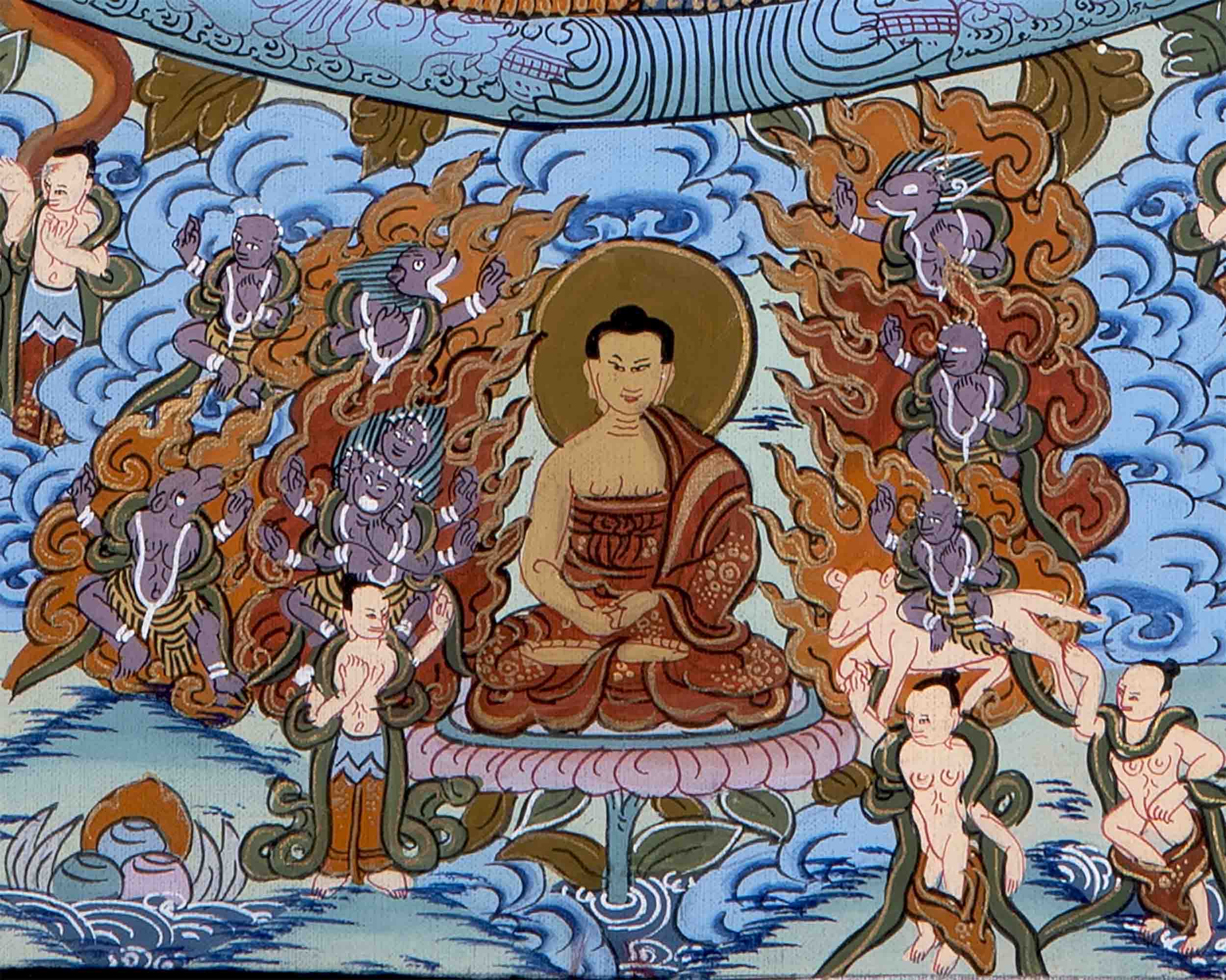 Hand-Painted Mandala Thangka With Brocade | Wall Decor Painting