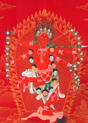 Kurukulla with Ganesh And Takiraja | Tibetan Thangka in Marthang Style