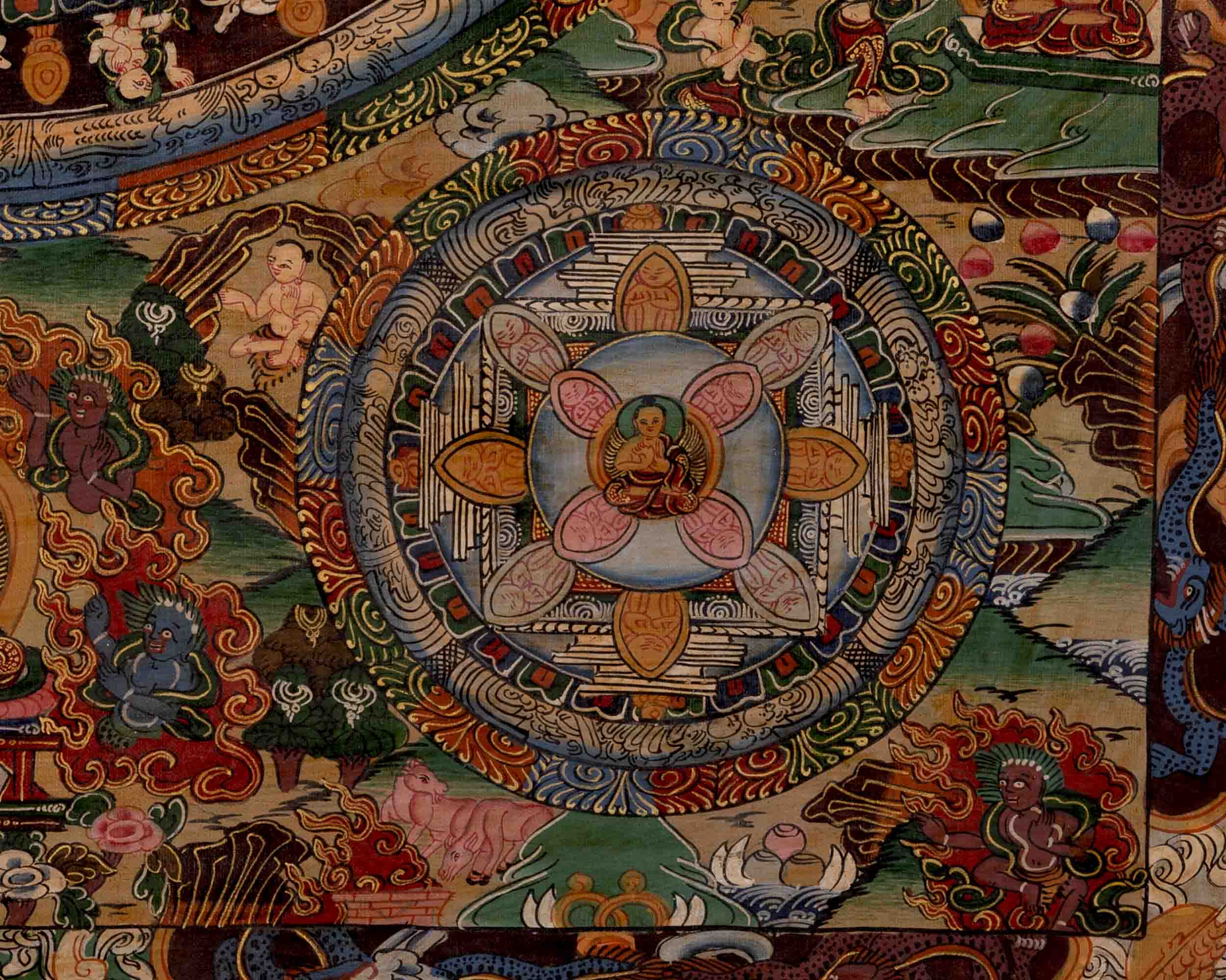 Five Mandalas Thangka | Oil Varnished Artwork | Wall Decors