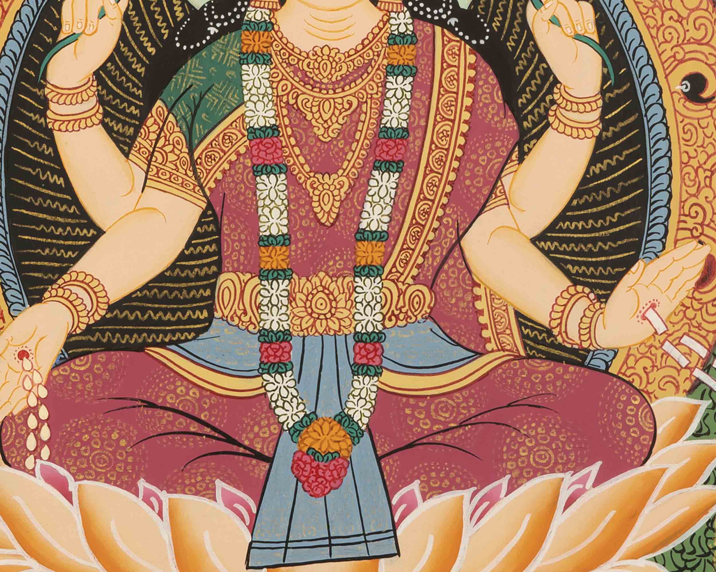 Goddess Laxmi Thangka | Hindu Wealth Deity | Wall Decoration