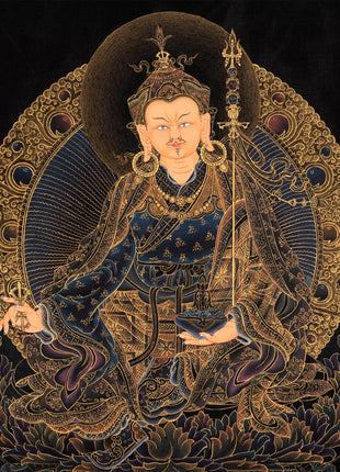 Guru Rinpoche in Pure 24K gold Thangka, Nakthang Style Tibetan Painting