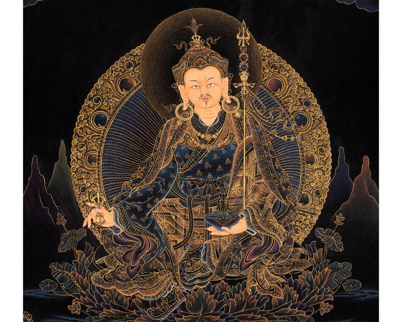 Guru Rinpoche in Pure 24K gold Thangka, Nakthang Style Tibetan Painting