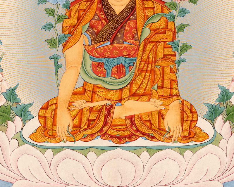 Guru Longchenpa Mantra Thangka With Jigme Lingpa and Vimalamitra | Hand-painted Buddhist Guru Art