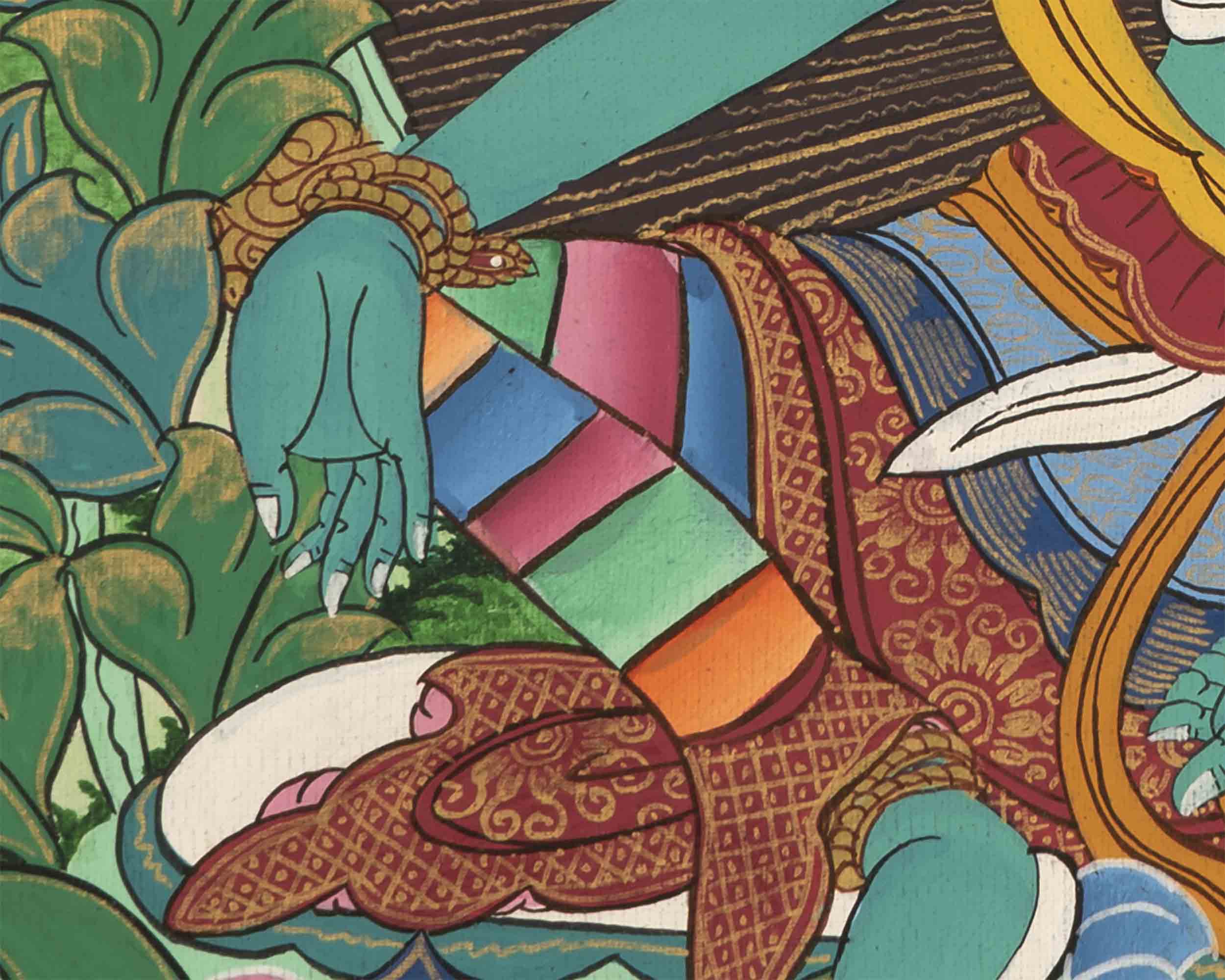 Green Tara Thangka | Religious Buddhist Art | Wall Hanging Painting