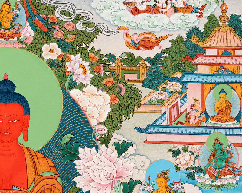 Buddha Amitabha Pureland Thangka, High Quality Giclee Canvas,Thangka Print
