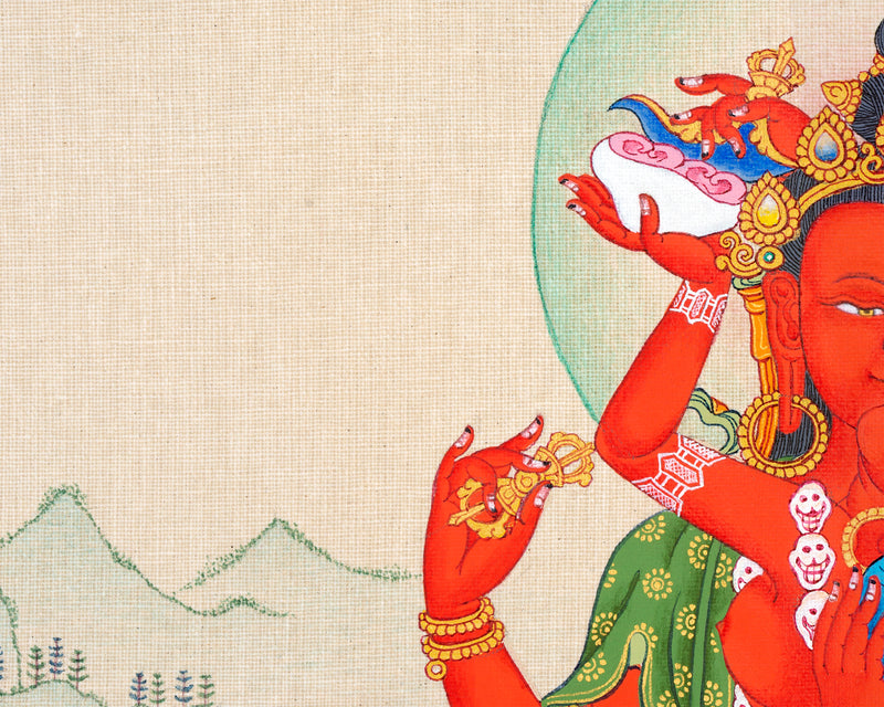 Red Chenrezig Thangka | Gyalwa Gyatso | Meditational Deity | Karma Kagyu Lineage