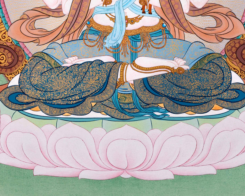 4 Armed Chenrezig Thangka | High Quality Avalokiteshvara Painting