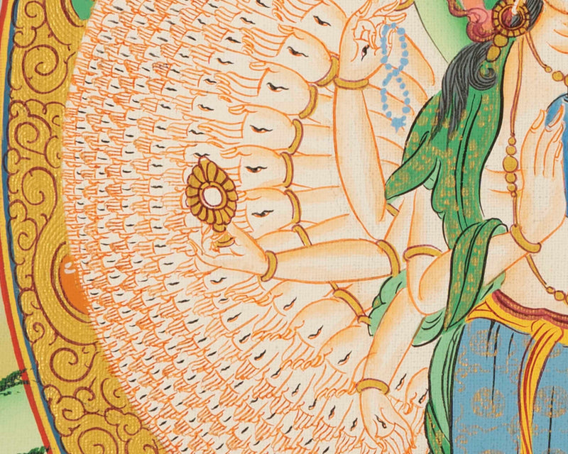 1000 Armed Avalokiteshvara Thangka | Traditional Tibetan Buddhist Painting