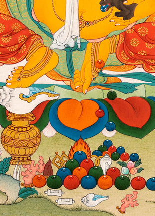 Small Thangka of Jambala, Buddhist Wealth Deity