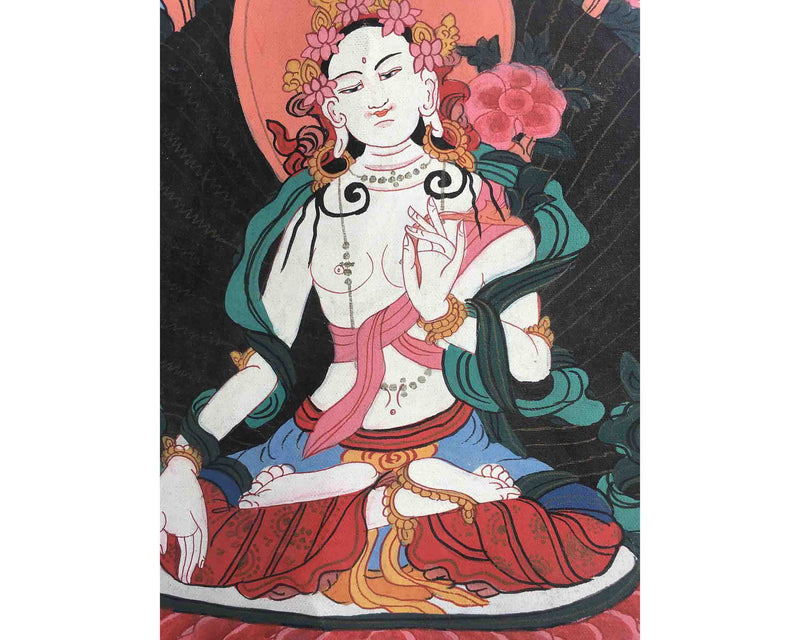 Vintage White Tara Thangka Painting | A Symbol of Serenity