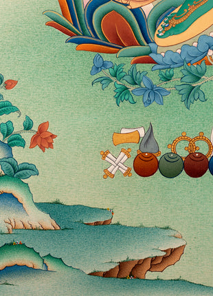 Green Tara | Traditional Tibetan Tara Thangka in Natural stone colors