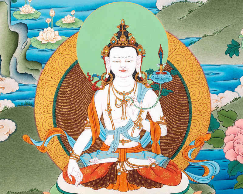 Five Manjushri with Buddha and Bodhisattva Thangka, Tibetan Buddhist Art