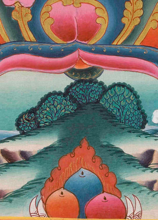 Red Amitayus Buddha Thangka | Religious Hand Painting | Wall Decors
