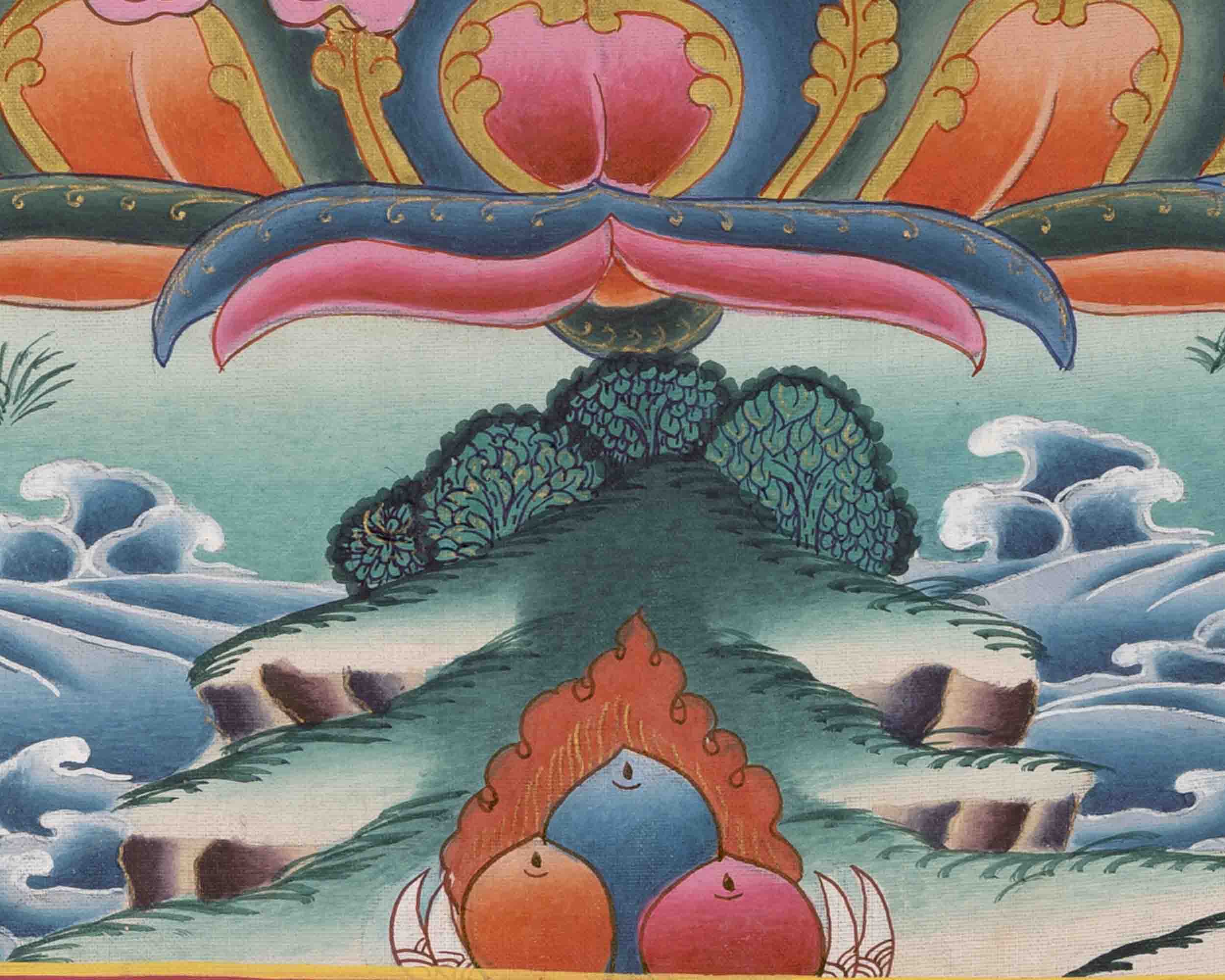 Red Amitayus Buddha Thangka | Religious Hand Painting | Wall Decors