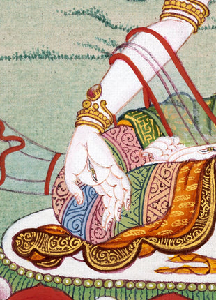 White Tara Thangka | Tibetan Tara Painting (includes Brocade)