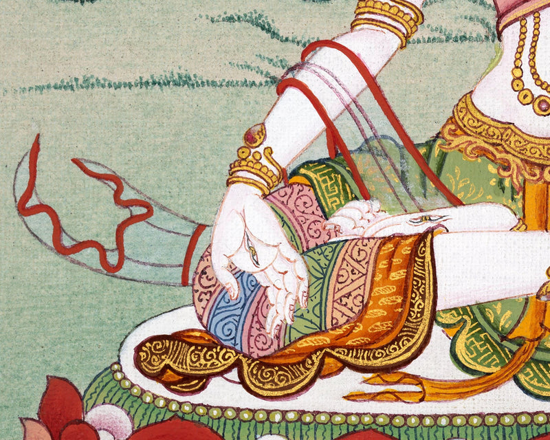White Tara Thangka | Tibetan Tara Painting (includes Brocade)