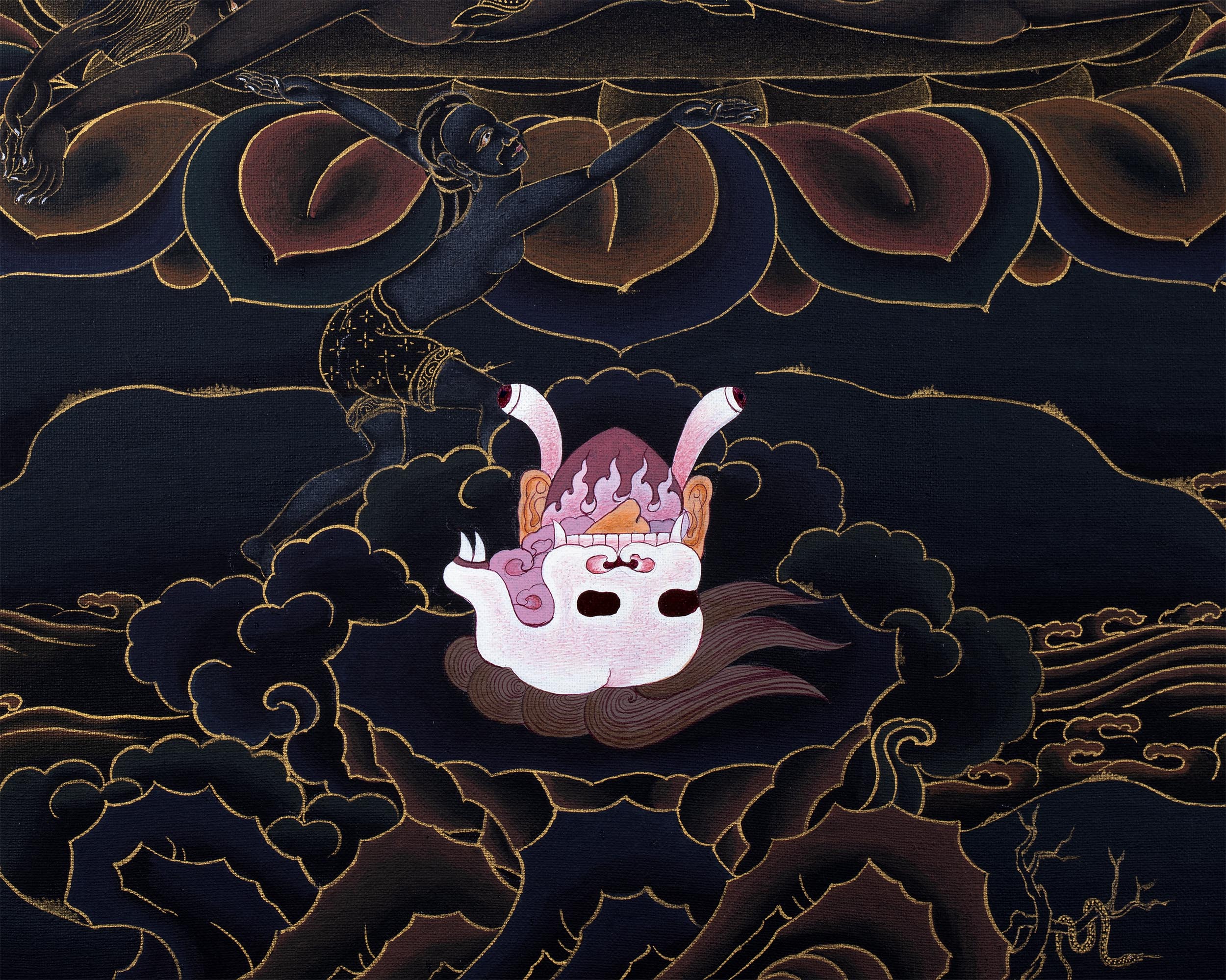 Sakya Mahakala | Black and Gold Thangka | Tibetan Buddhist Art