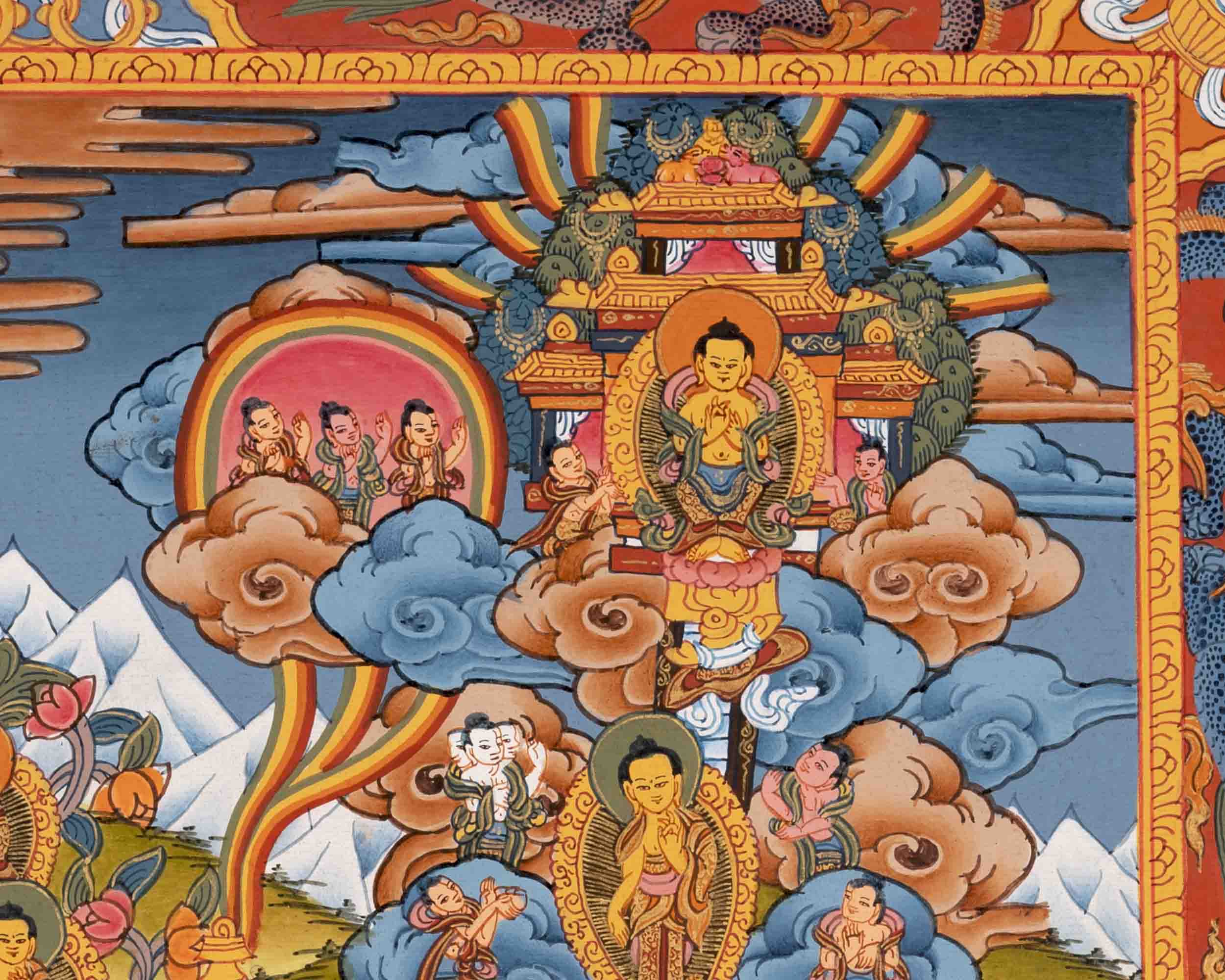 Buddha life Story Thangka | Vintage Hand-Painted Buddhist Art