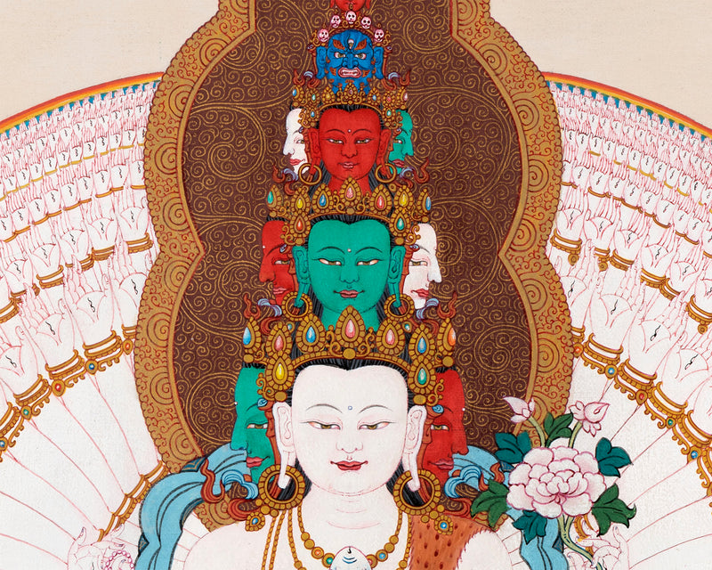 1000 armed Chenrezig, Manjushri & Vajrapani, Thangka Painting