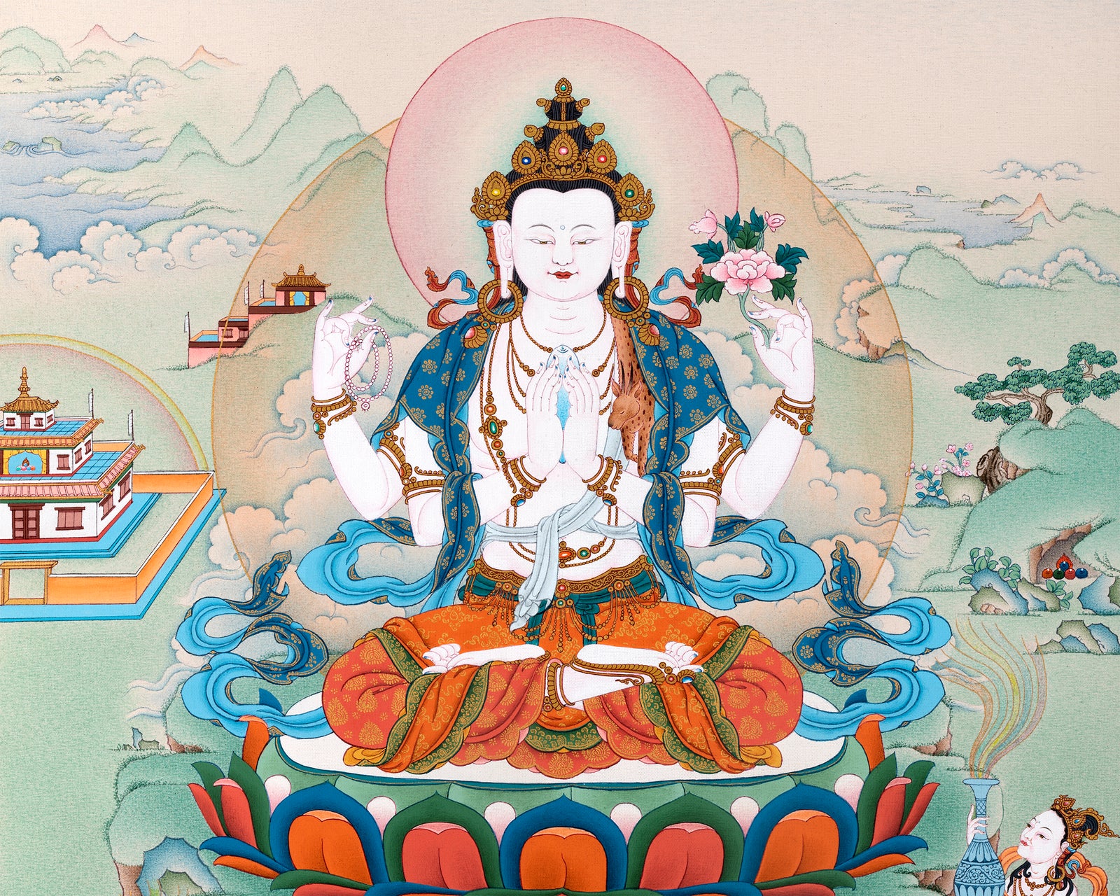 Chenrezig Bodhisattva Thangka | Tibetan Vajrayana Buddhist Painting