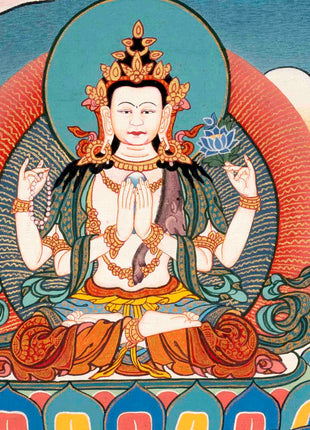 Hand-Painted White Thangka | Buddhist Tara Thangka