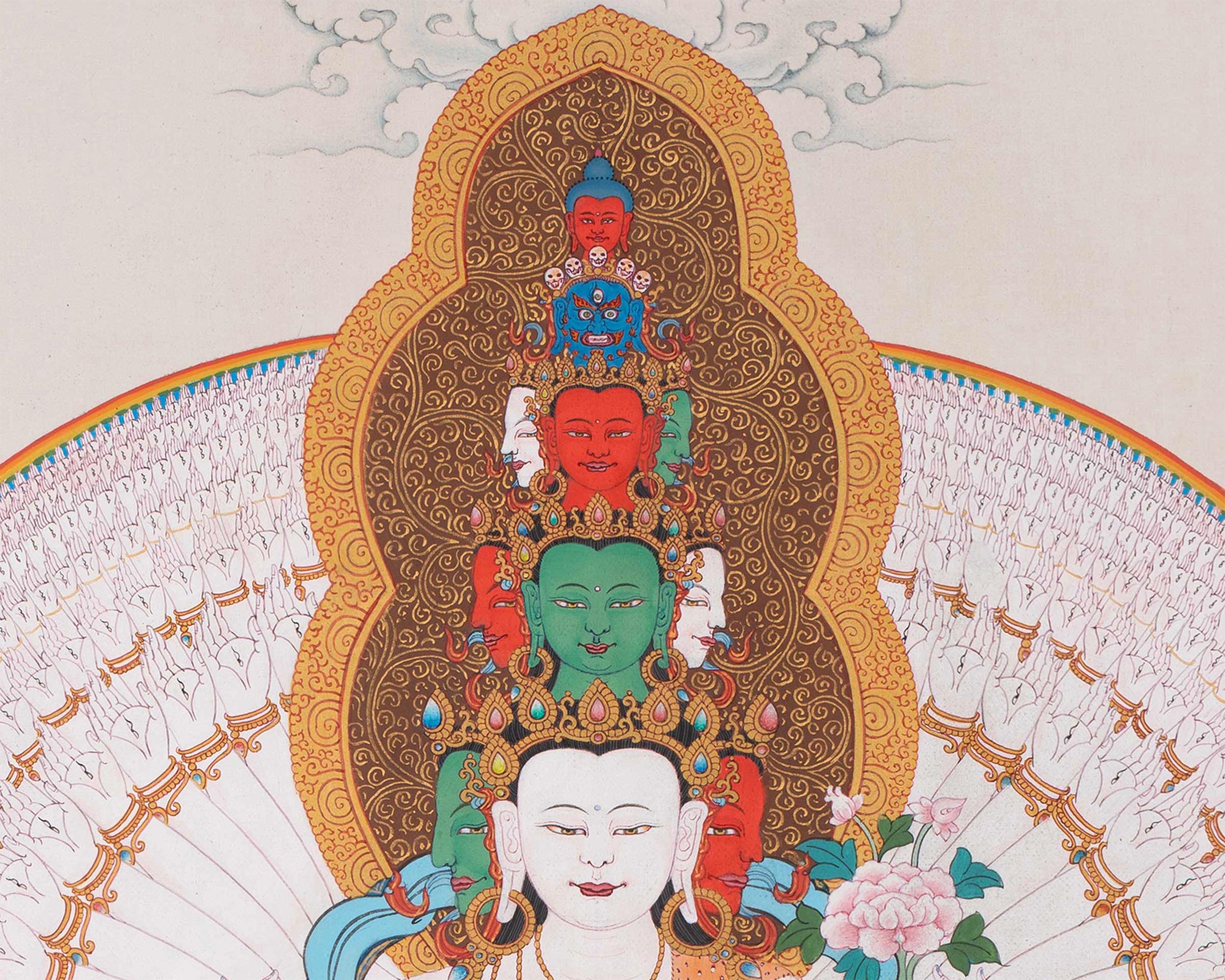 Bodhisattva Thangka Art | 1000 Armed Avalokiteshvara | Manjushri | Vajrapani | Amitabha