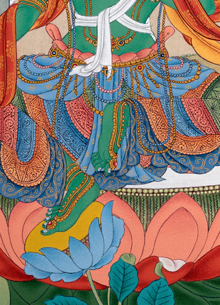 Green Tara Thangka | Tibetan Mother Tara | Natural Stone Colors and 24K Gold