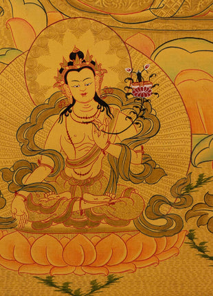 Gold Manjushree Thangka | Hand Painted Bodhisattva Art