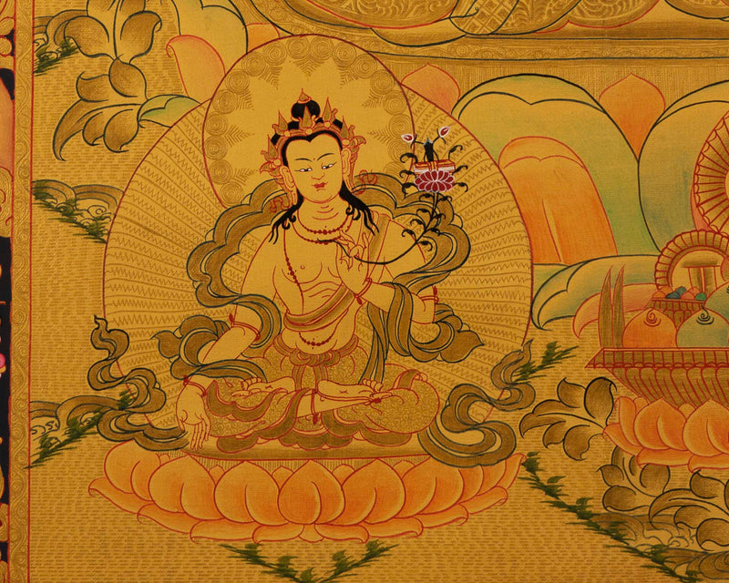 Gold Manjushree Thangka | Hand Painted Bodhisattva Art