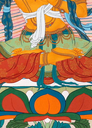 Manjushri With Bodhisattvas | Chenrezig | Vajrapani | Buddhist Deity Thangka
