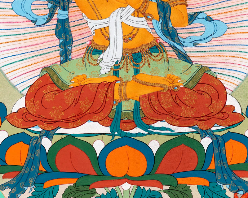 Manjushri With Bodhisattvas | Chenrezig | Vajrapani | Buddhist Deity Thangka