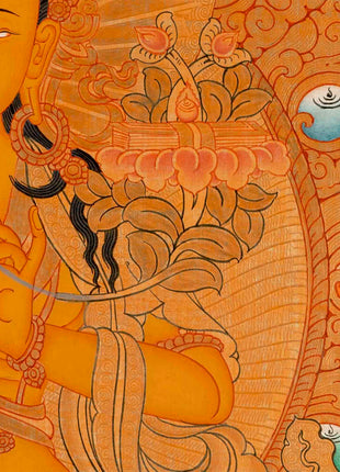 Gold Manjushri Thangka | Tibetan Buddhist Wall Decor Art