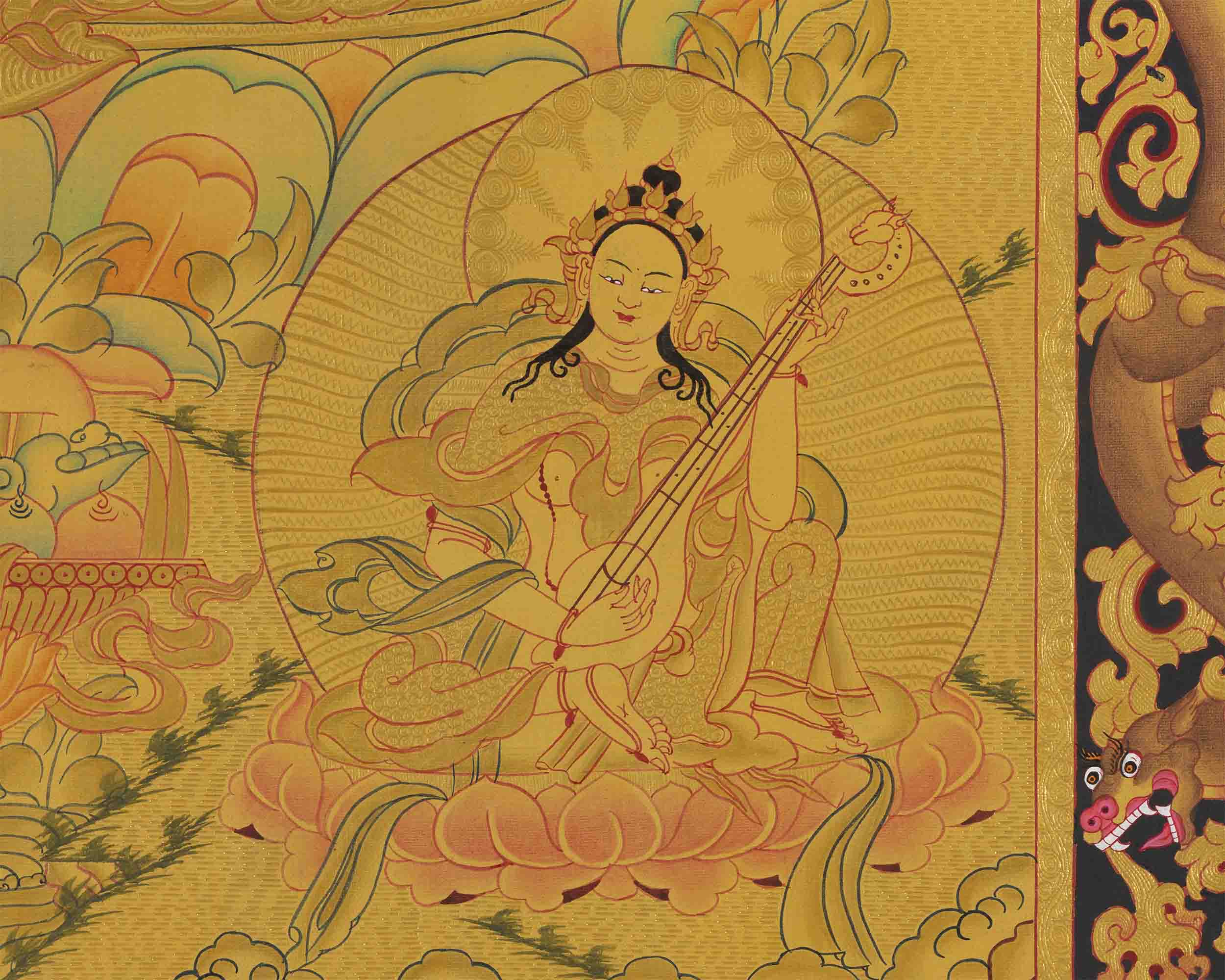 Full 24K Gold Green Tara Thangka | Wall Decoration Art