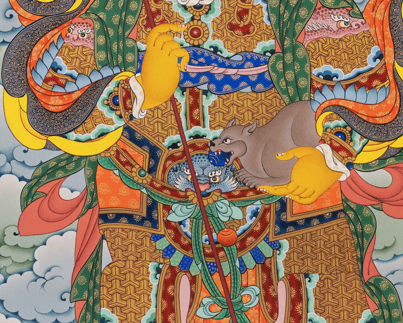 Vaishravana Painting Art Canvas Print | Four Guardian Kings Print For Wall Hanging