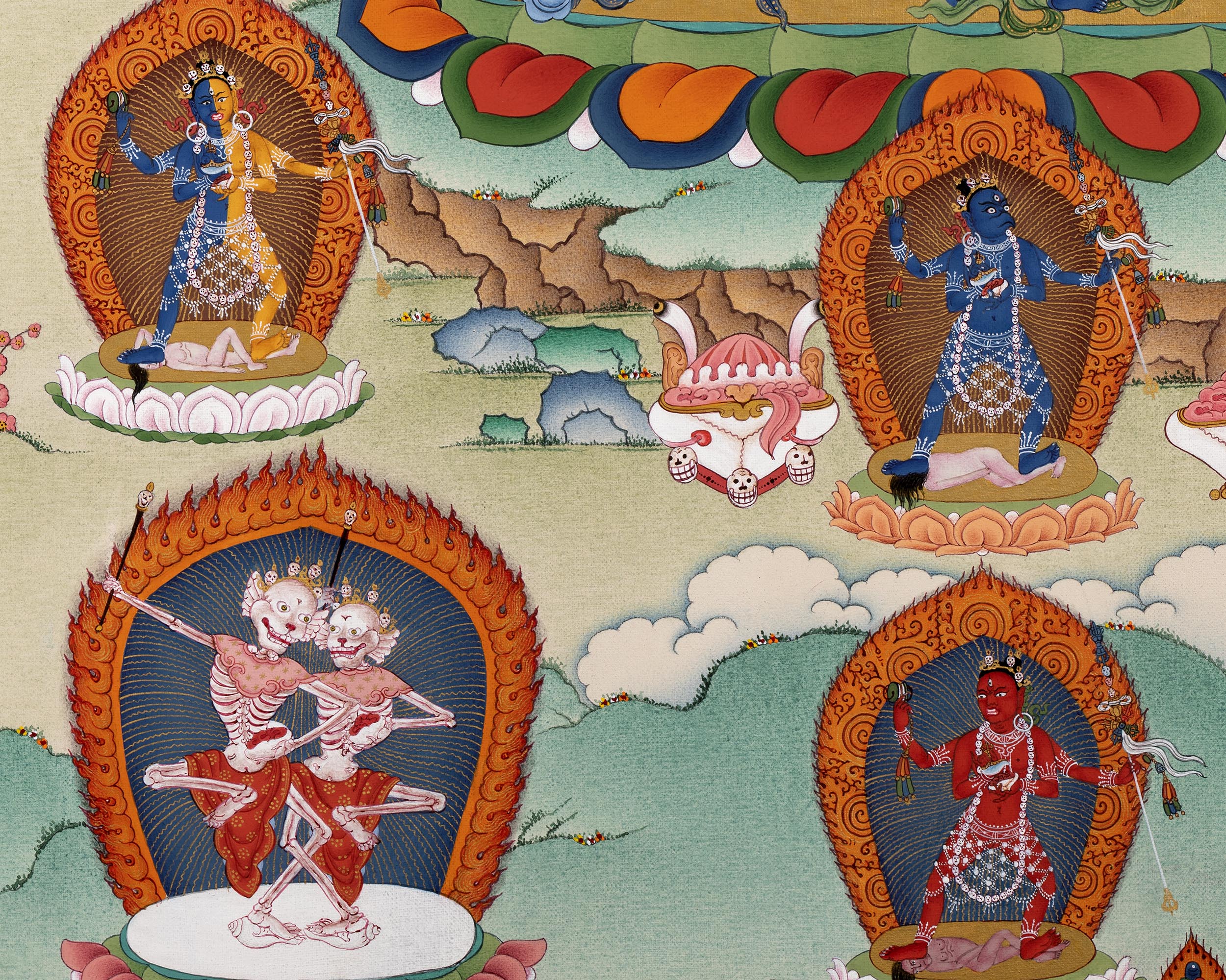 Vajrayogini With Others Print | Dakini Thangka Print | High Quality Digital Thangka Print