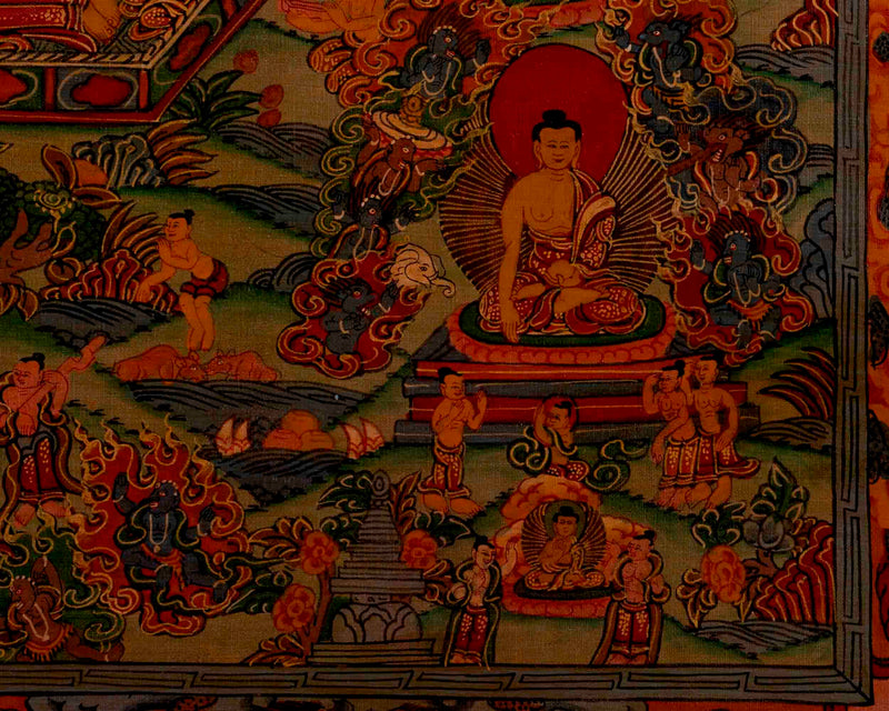 Life Story Of Shakyamuni Buddha | Oil Varnished Thangka | Wall Decors