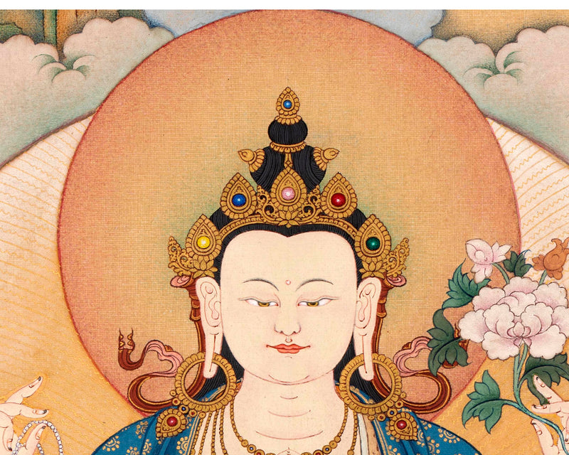 Bodhisattva Thangka | Chenrezig, Manjushri, Vajrapani | 24K Gold Tibetan Art