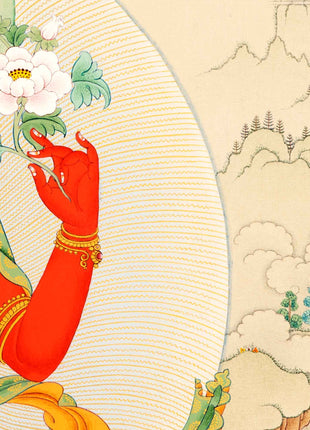 Red Chenrezig With Amitabha Buddha, Gyalwa Gyasto Thangka Print