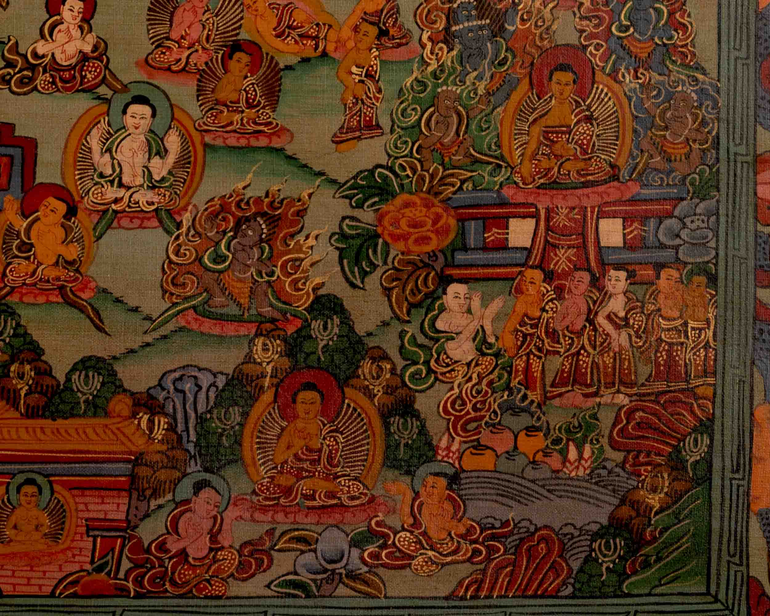 Shakyamuni Budda's Life Story | Oil Varnished Thangka | Wall Decors
