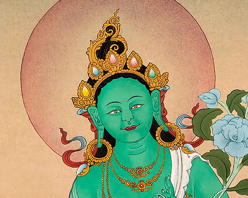 The Green Tara Tibetan Himalayan Thangka | Hand-Painted Buddhist Deity Painting