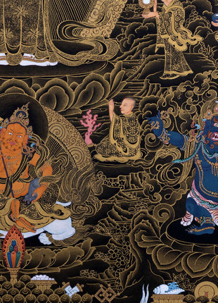 1000 Armed Chenrezig With Guru Rinpoche And Others | Tibetan Thangka Painting