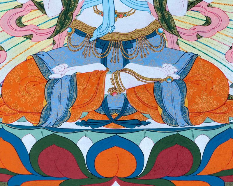 Four Armed Chenrezig Thangka Art | Tibetan Buddhist Deity Of Compassion