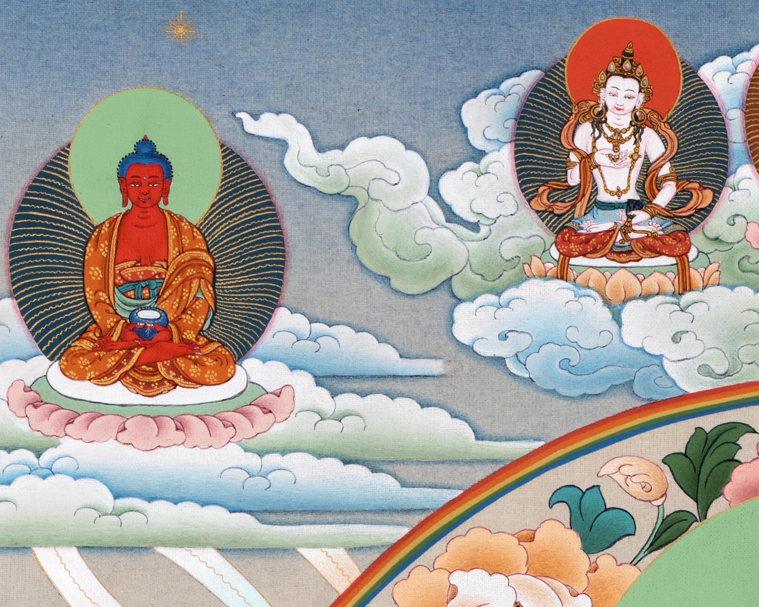 Guru Padmasambhava Thangka With Consorts, Buddhas And Bodhisattvas | Tibetan Art