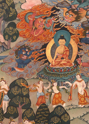 Shakyamuni Buddha Life Story | Vintage Original Hand-Painted Thangka