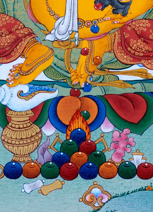 Yellow Dzambhala Thangka | Traditional Hand Painted Art