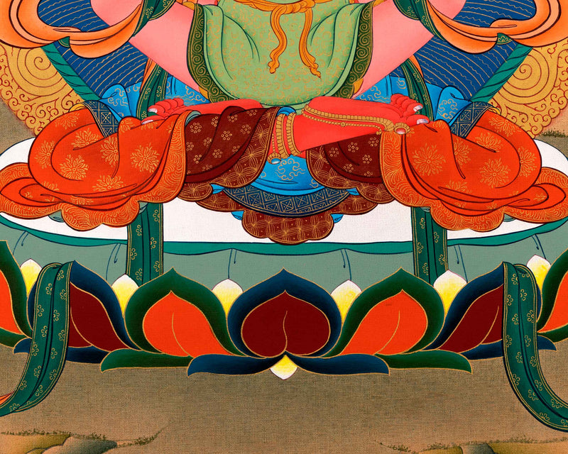 Red Chenrezig with Consort Thangka | Traditionally Hand Painted