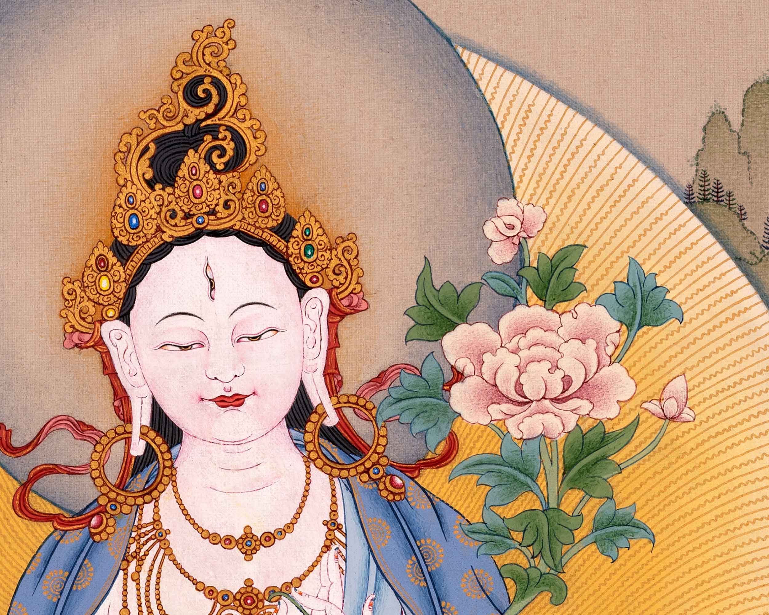White Tara Art Long Life Bodhisattva | Traditional Tibetan Thangka