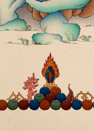 Chenrezig Thangka | 2 Armed Avalokiteshvara in Natural Stone Colors and 24K gold